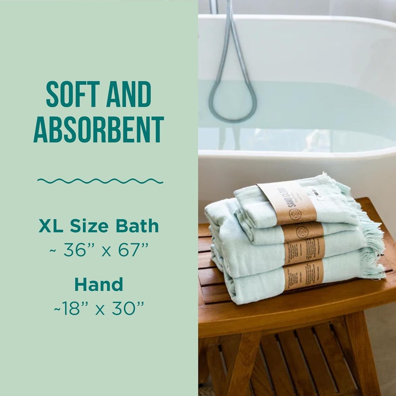 Sand Cloud Turkish Bath Towels Bundle for Bathroom, Set of 4 (Terra Seaglass) - Large Size - 100% Certified Organic Cotton Yarn is Lightweight, Soft & Absorbent - Premium Bath Towels Dry Faster - Image 3